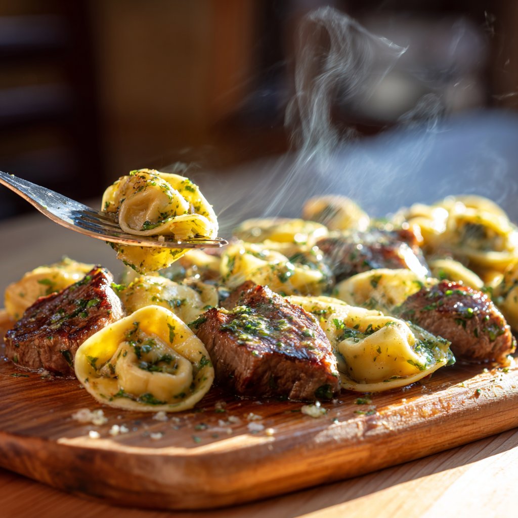 Garlic Steak Tortellini with Lemon Herb Butter